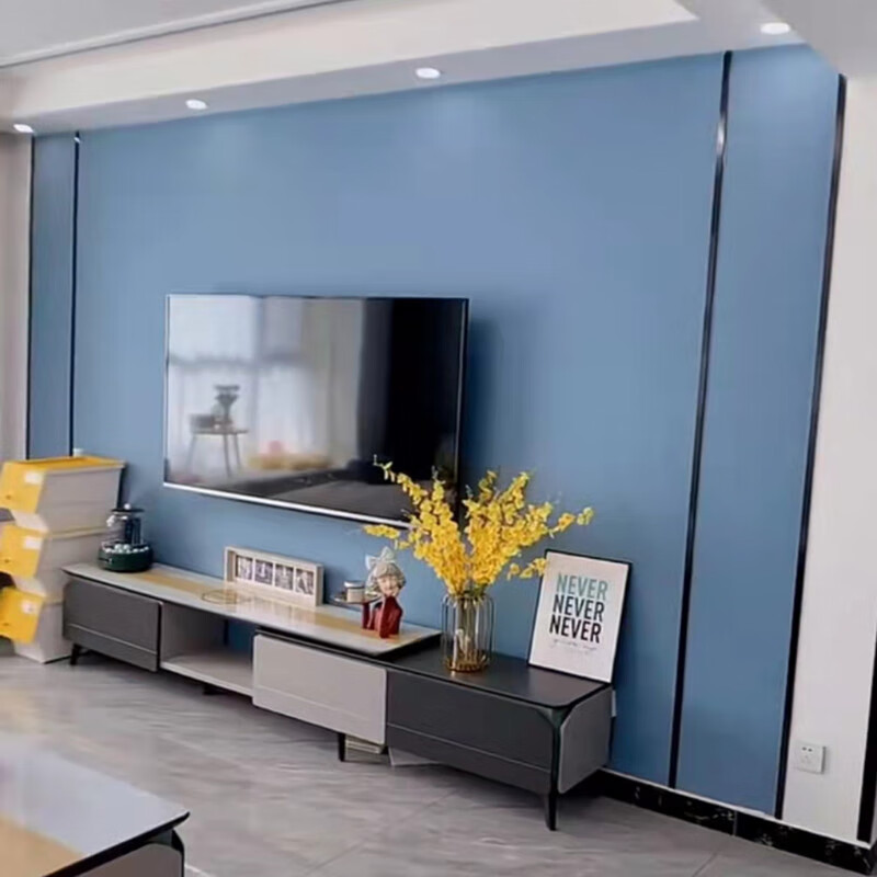 雾霾蓝色墙布 材质  法兰绒