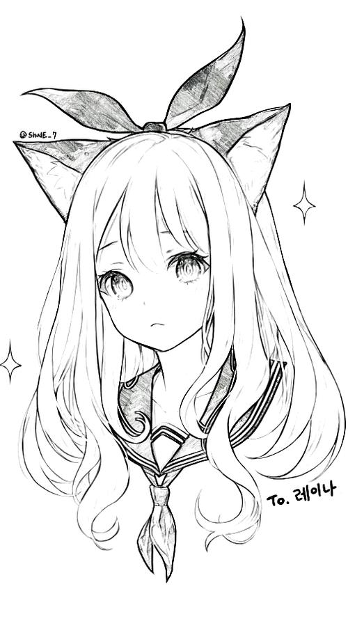 简笔画 线稿 黑白配 动漫 唯美 壁纸 插画 头像 可爱 唯美 二次元 美