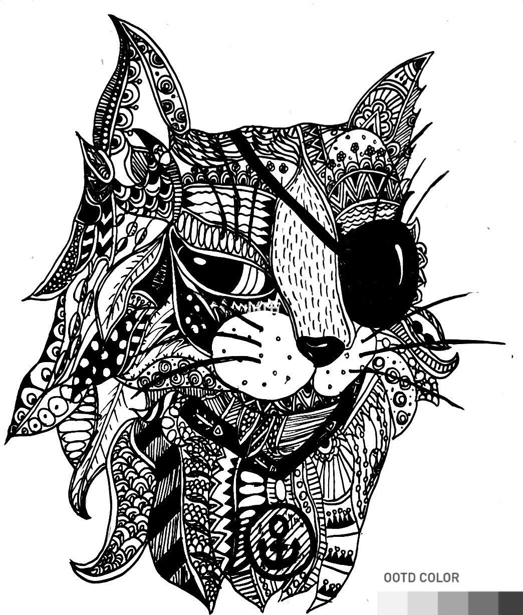 酷猫黑白线描装饰画儿童创意画