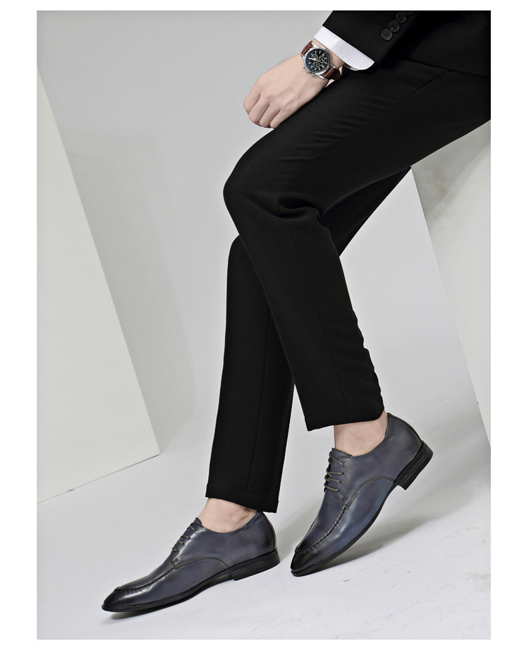 秋季正装皮鞋男尖头牛皮系带透气男士结婚皮鞋商务男鞋35-47批发