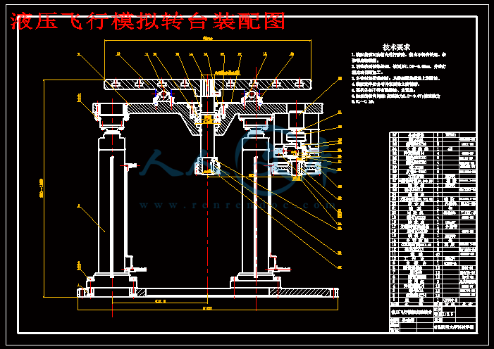 液压飞行模拟转台机械结构设计4张cad图纸毕业论文开题报告任务书