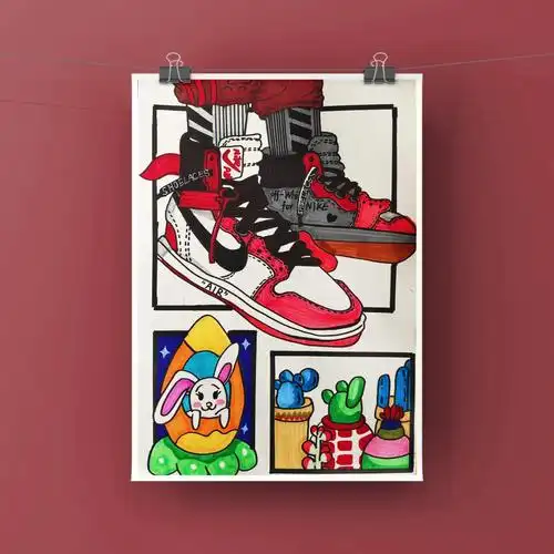 假期兼职美术老师儿童画鞋子练习366