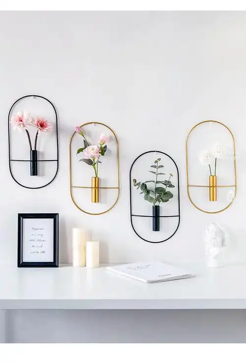 现代简约壁挂金属插花花器墙壁装饰挂件背景墙上装饰房间客厅壁饰椭圆