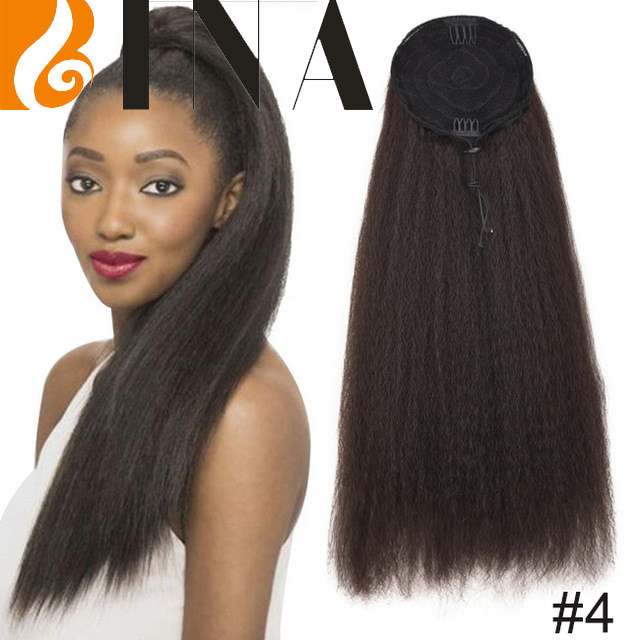 55cm黑色玉米须长直发尾假发yaki straight ponytail hairpieces