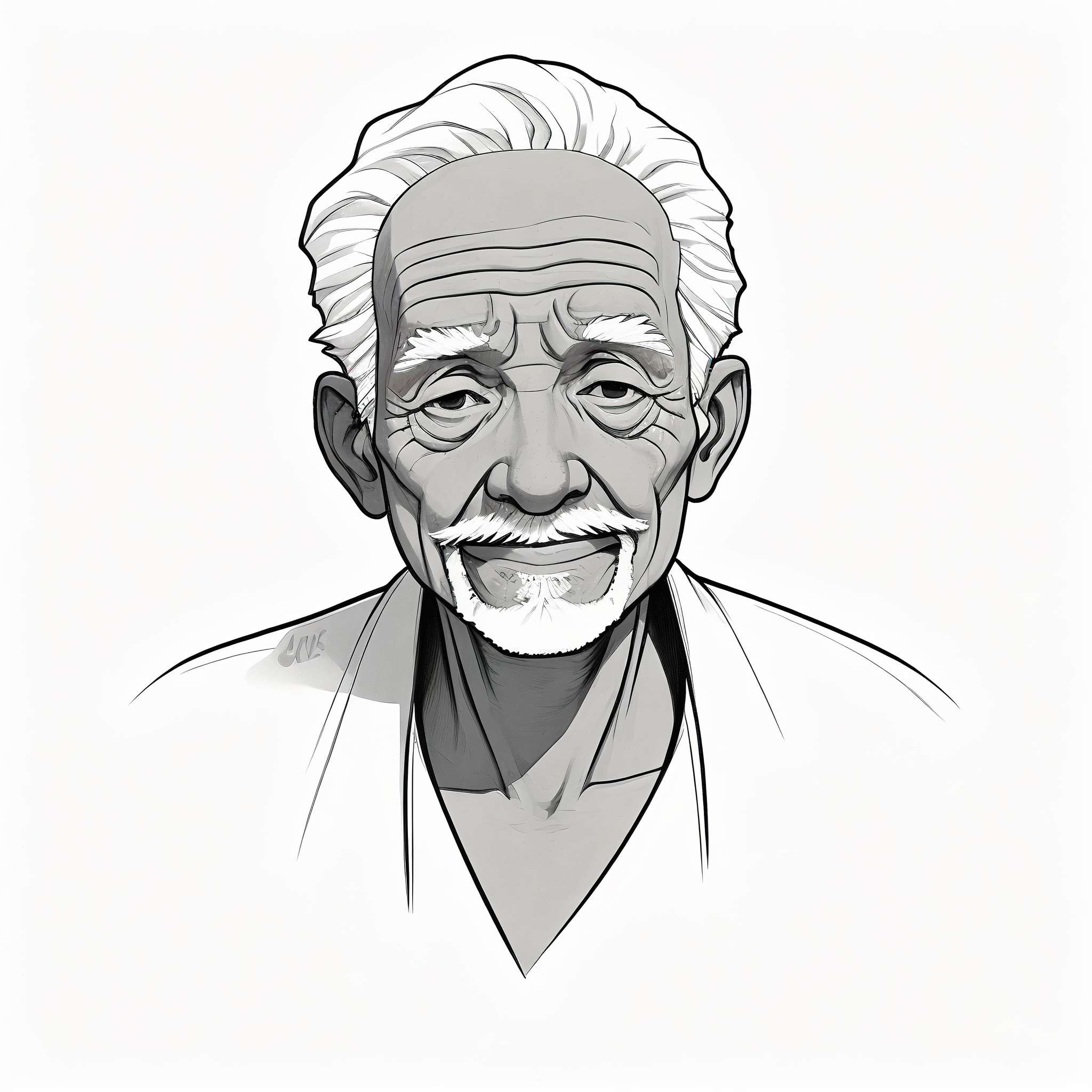 90 60岁慈祥老人黑白素描头像