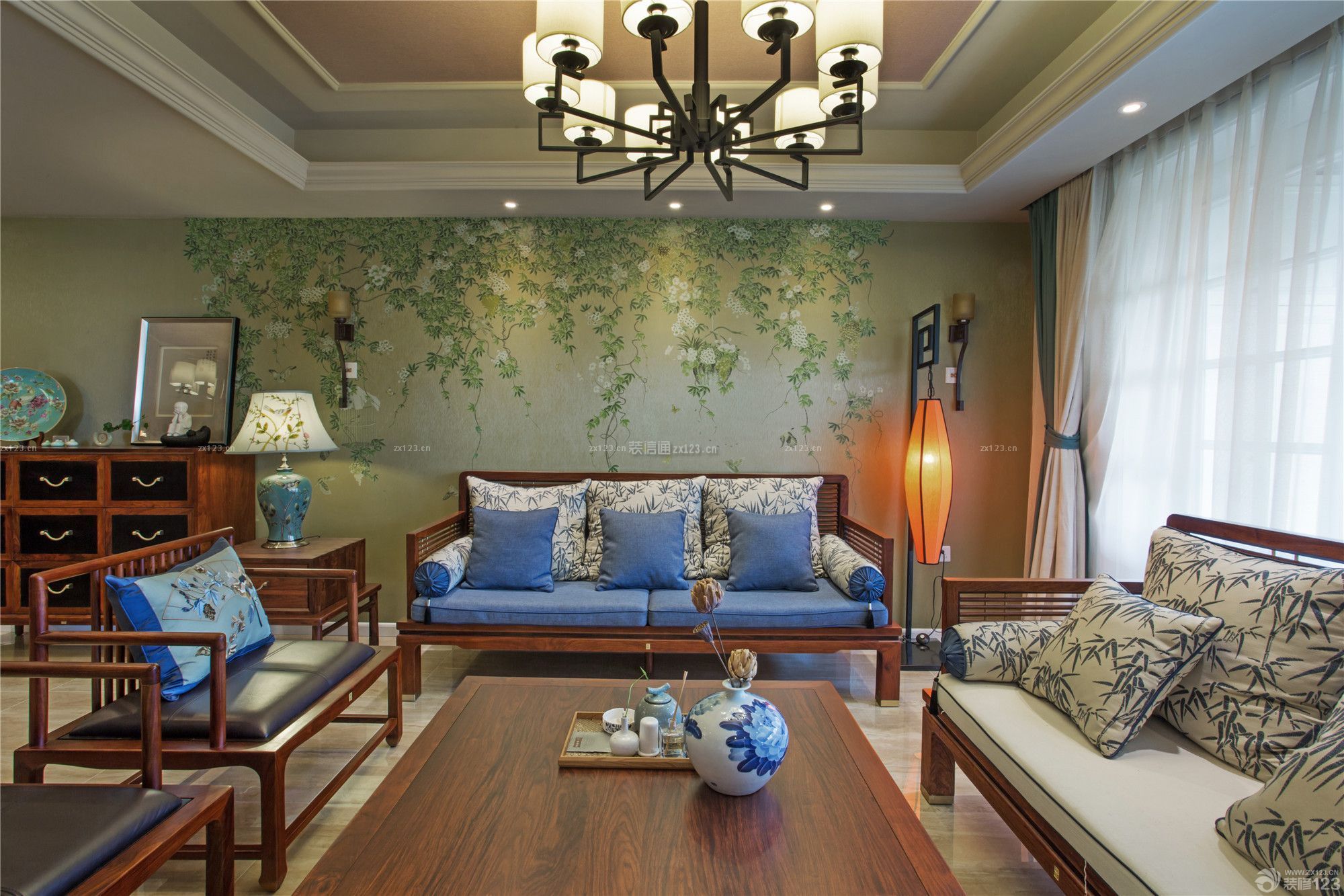 中式田园风格家庭装修背景墙_装信通网效果图