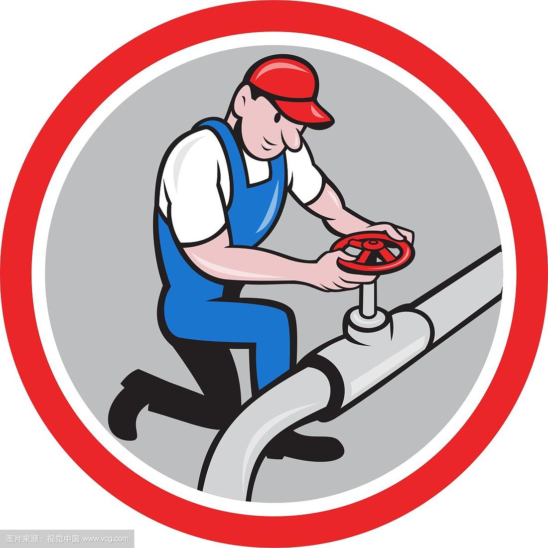 水管工打开流环卡通