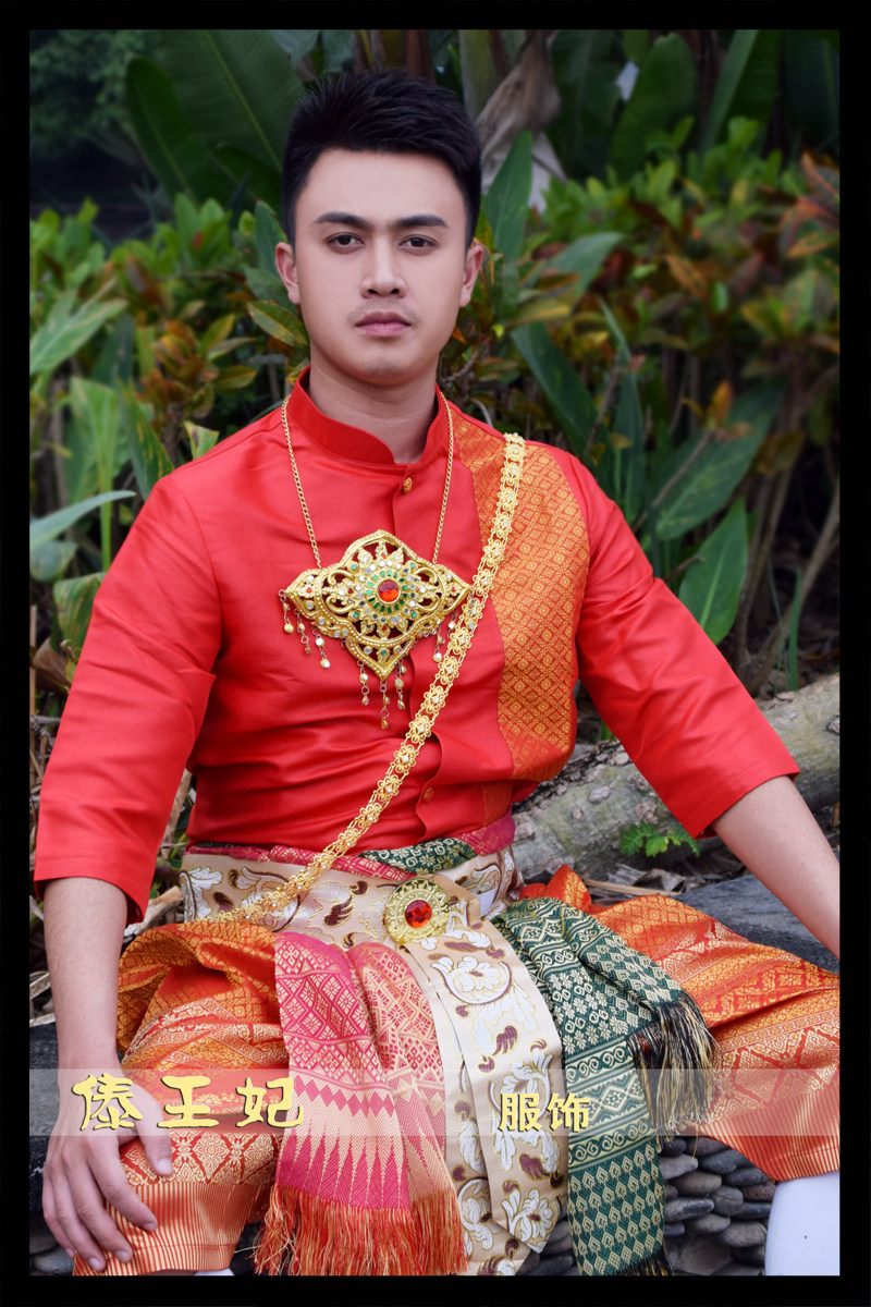 傣王妃服饰泰国部落男装立领中袖写真拍照结婚民族服装