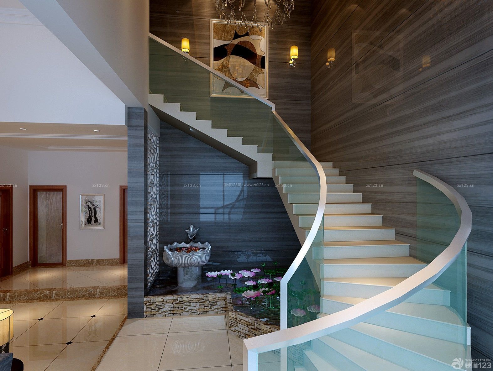 现代风格洋房入户花园水池设计图片_装信通网效果图