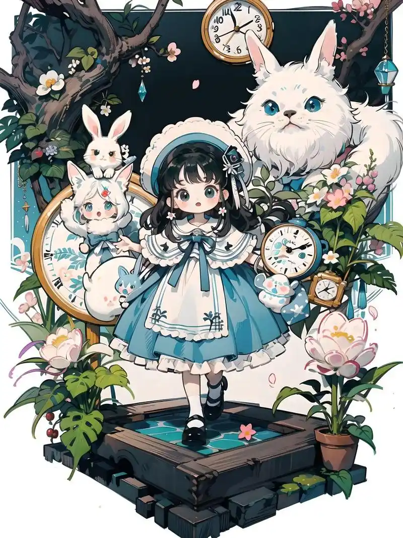 动漫插画q版少女爱丽丝梦游仙境