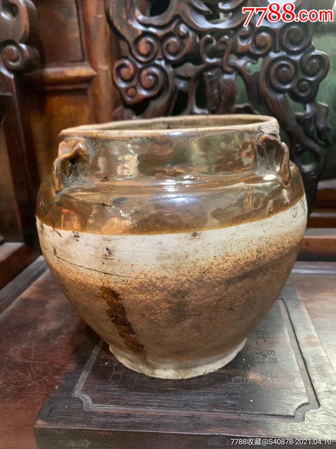 清代酱釉四系罐