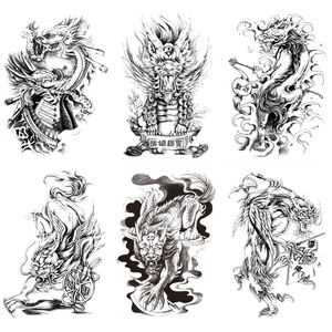 貔貅趴蝮囚牛睚眦中国图腾风格防水持久手臂花臂仿真霸气纹身贴纸