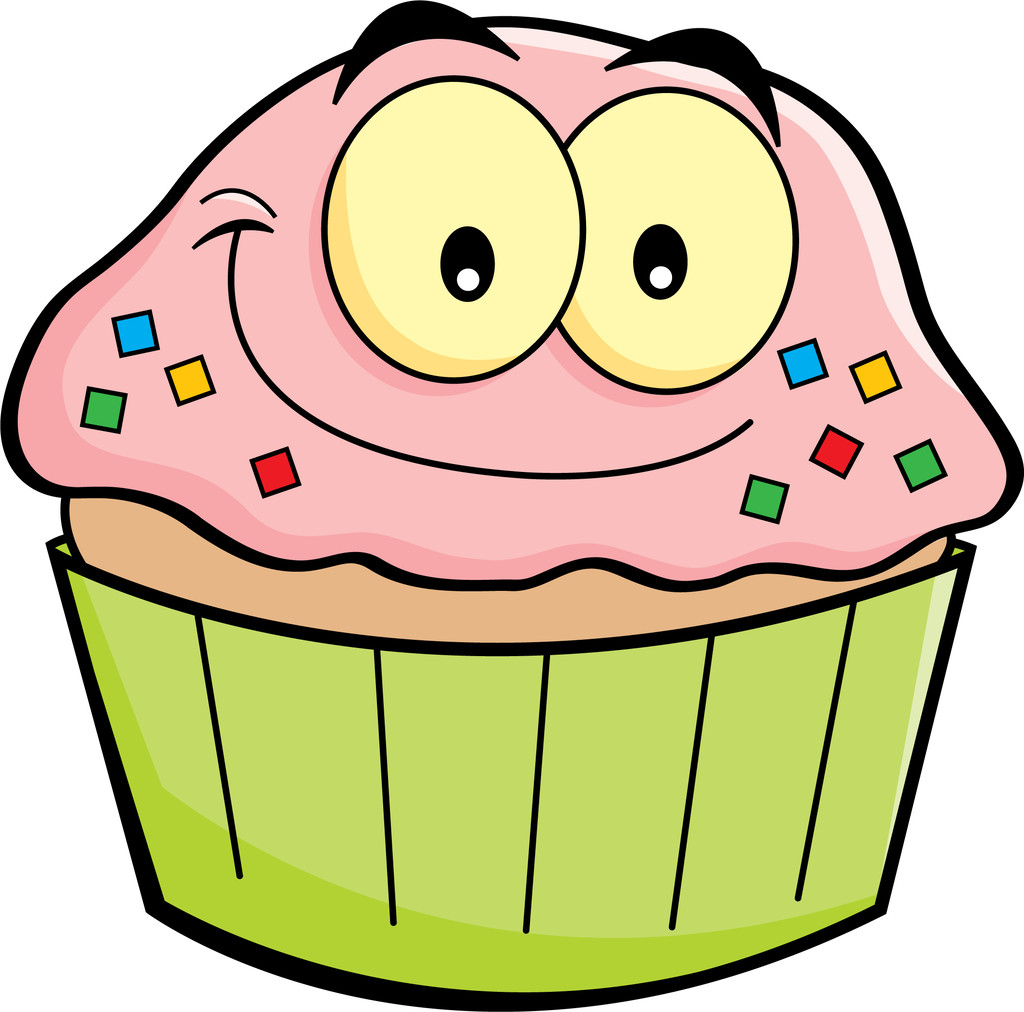 卡通蛋糕,小蛋糕,微笑着的卡通插图.