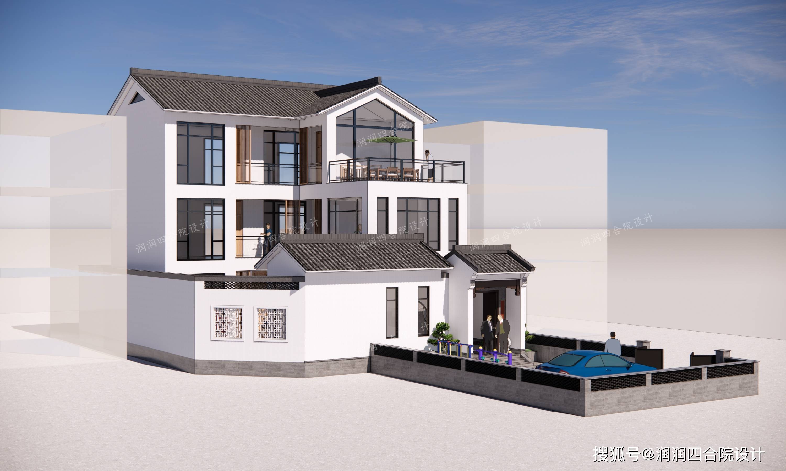 12米宽农村合院别墅前庭后院露台阳光房简约不简单润润四合院设计刘鹰