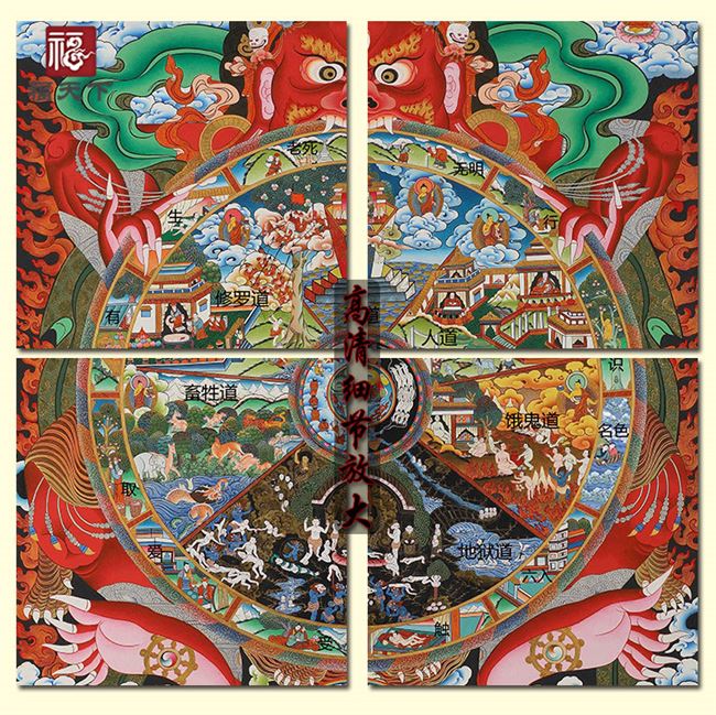 唐卡六道轮回图因果报应图挂画生死轮回图十二因缘缘起卷轴画包邮