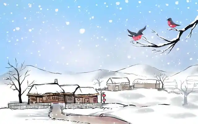 古风小寒唯美水墨风白色雪景原创插画海报小寒冬天冬季水墨节气大寒