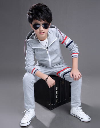 童装男童春装套装20188儿童春季9运动10男孩春秋12中大童15岁 灰色