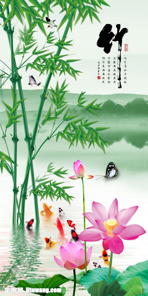 竹子荷花风景图片