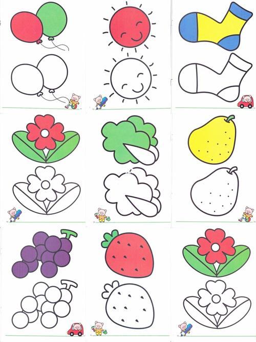 幼儿园宝贝儿童涂色填色美术图片电子版 水彩蜡笔简笔画绘画上色