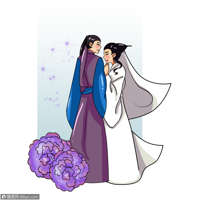 免抠元素 手绘/卡通元素 白娘子 约会的许仙和白娘子.psd