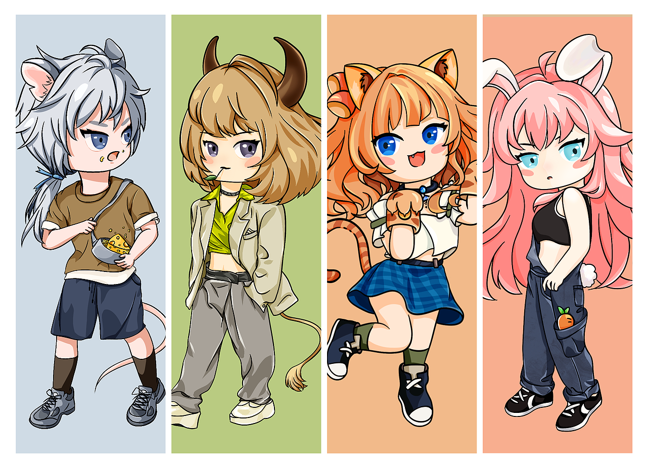 十二生肖动物拟人q版系列