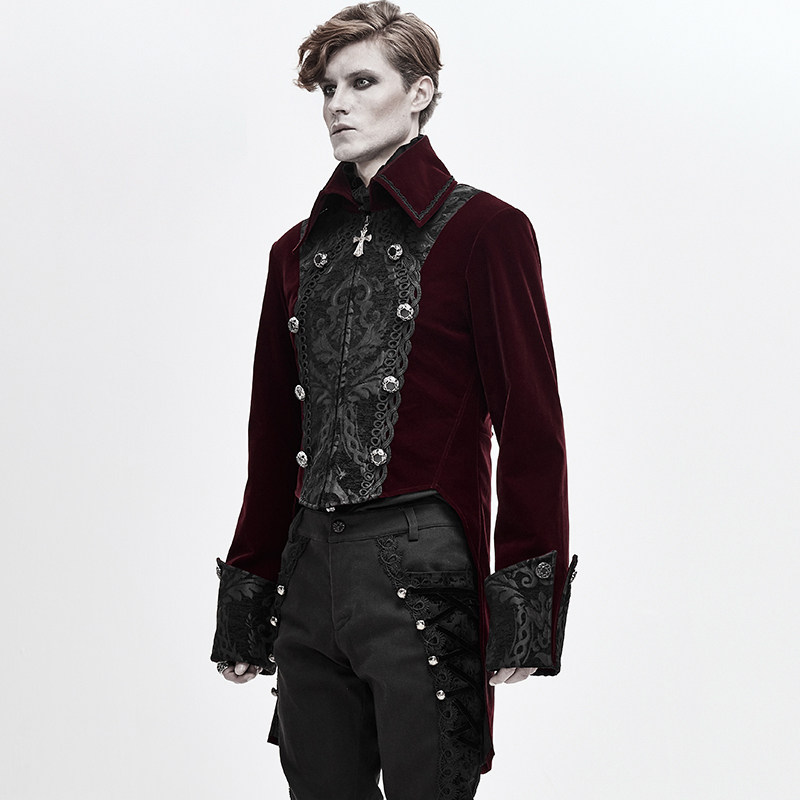 哥特男装刺绣拼接风衣宫廷绅士贵族礼服修身风衣