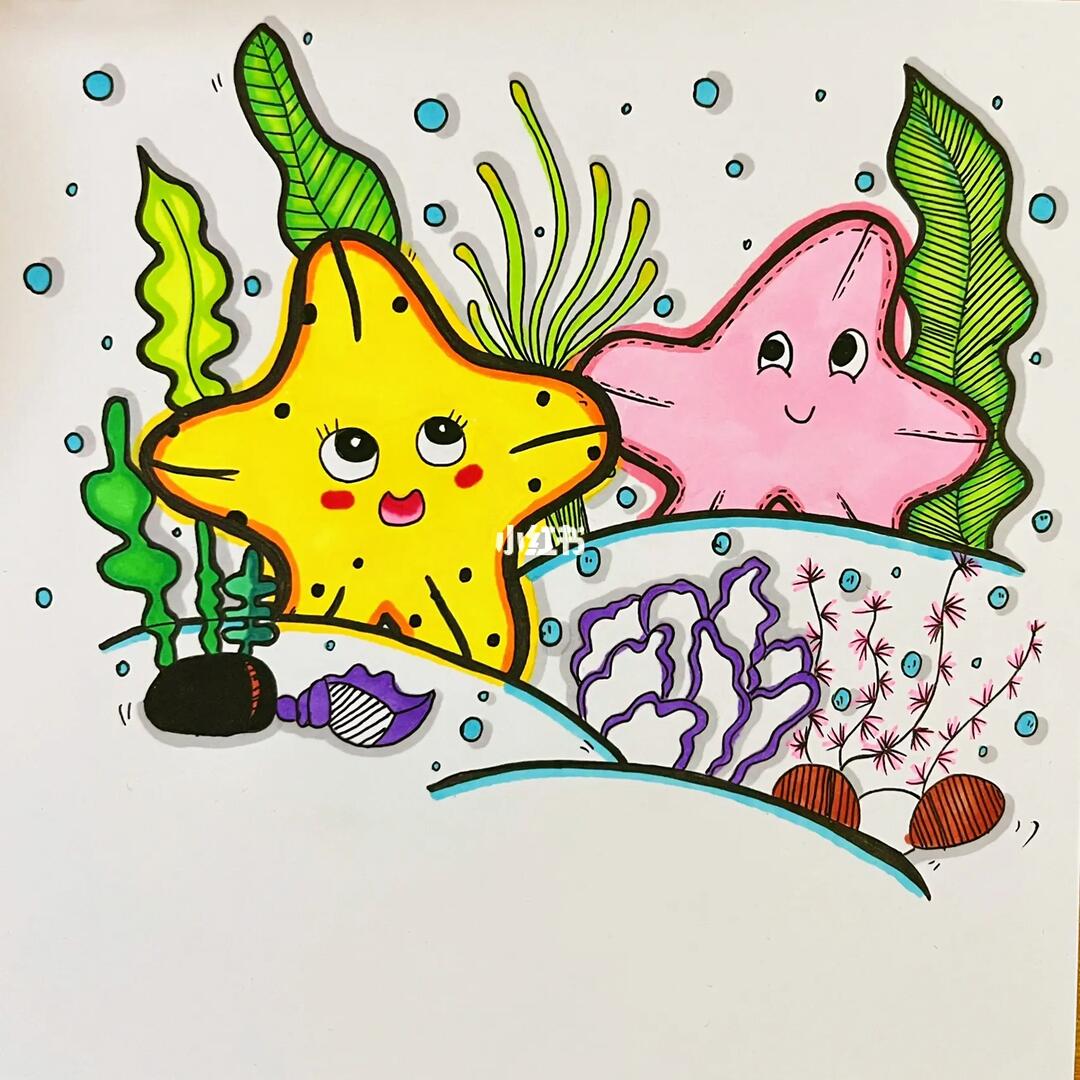 儿童画马克笔海底世界主题