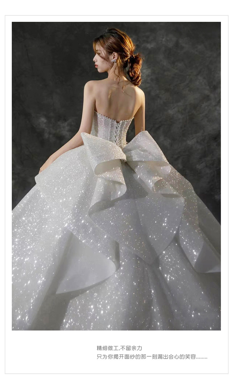 法式抹胸婚纱 2022早春新款蝴蝶结拖尾婚纱新娘结婚大拖尾主婚纱