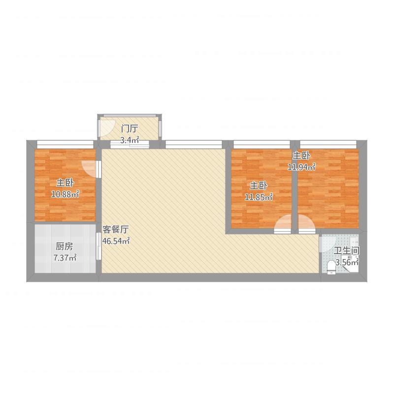 平房3室1厅1卫1厨140.00㎡户型图