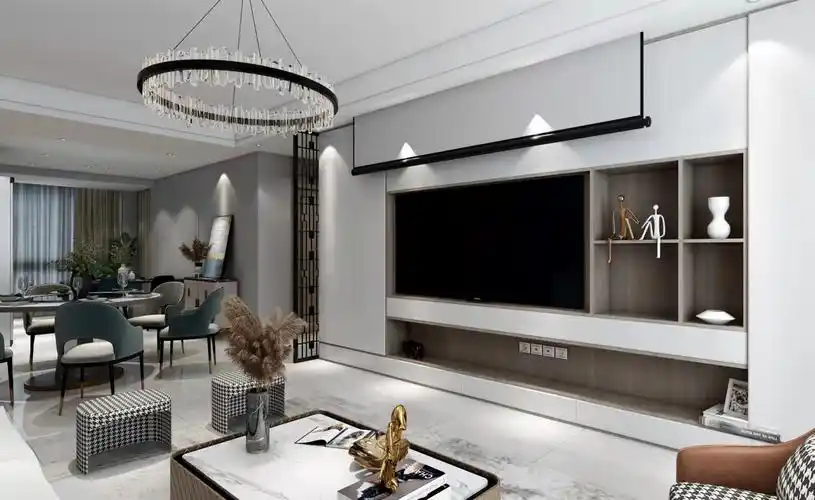 70平方现代轻奢风格客厅电视墙设计图