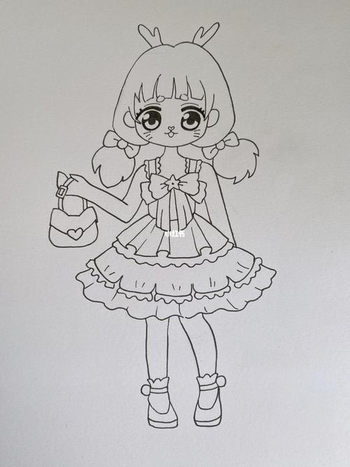 q版女孩全身服装设计简笔画动漫人物圣诞节