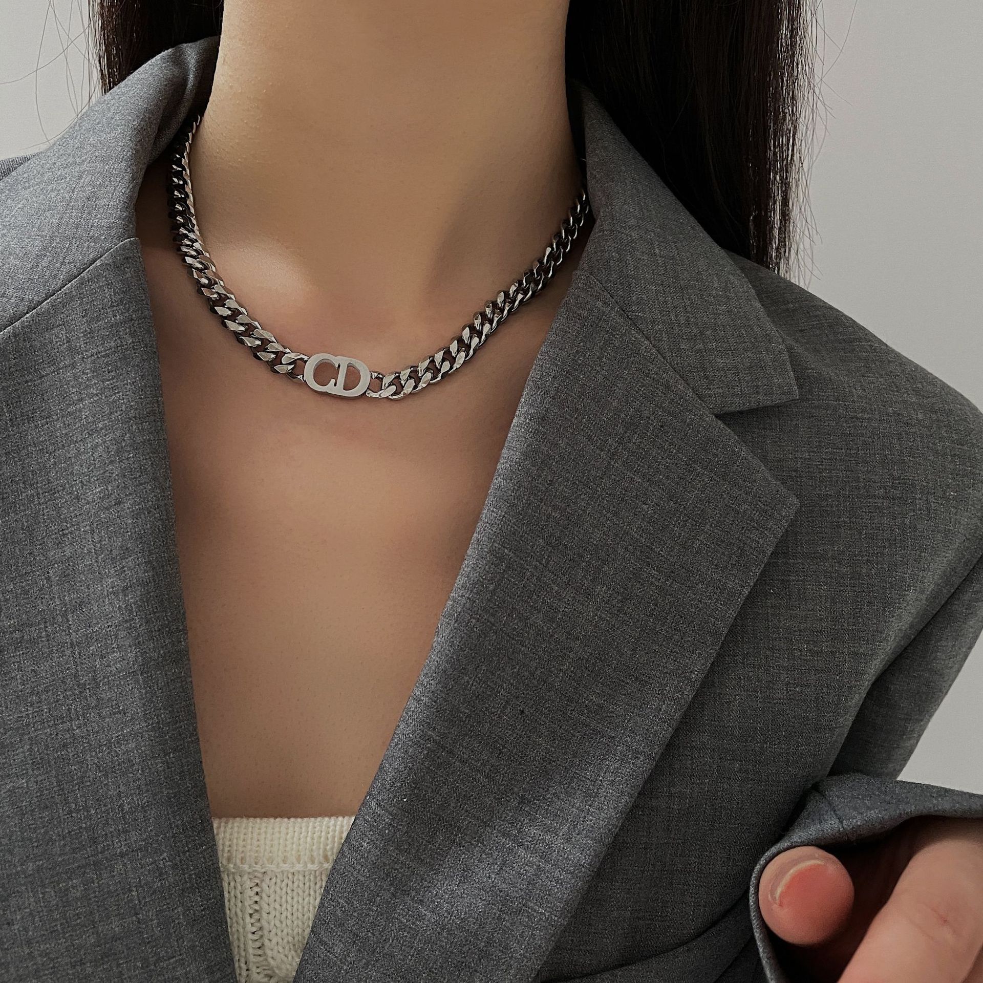 cd古巴项链直播爆款欧美大牌感简约风持久保色饰品小众设计锁骨链