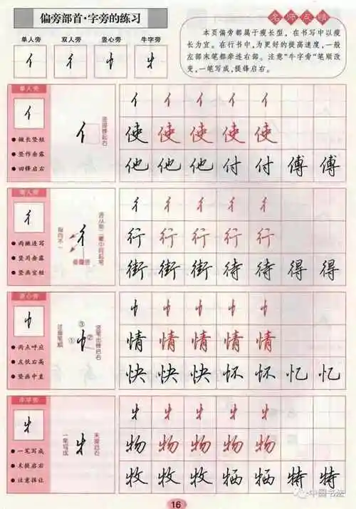 行书基本笔画及字根练习