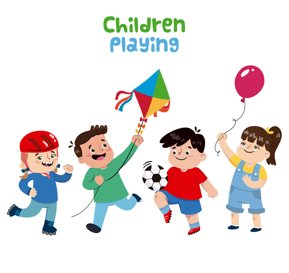 4个卡通玩耍儿童矢量素材