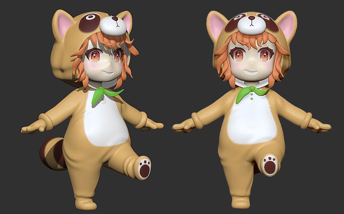 【zbrush教程】零基础卡通小浣熊手办模型雕刻,3d角色雕刻上色技巧