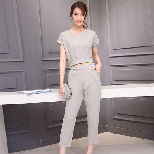 时尚套装女夏2016新款 夏季衣服套装女装 夏季套装女两件套 印花雪纺