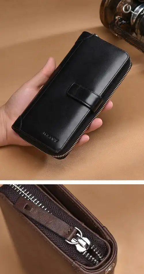 纳兰杜新款男士钱包长款钱夹真皮头层牛皮皮夹男式拉链商务手拿包