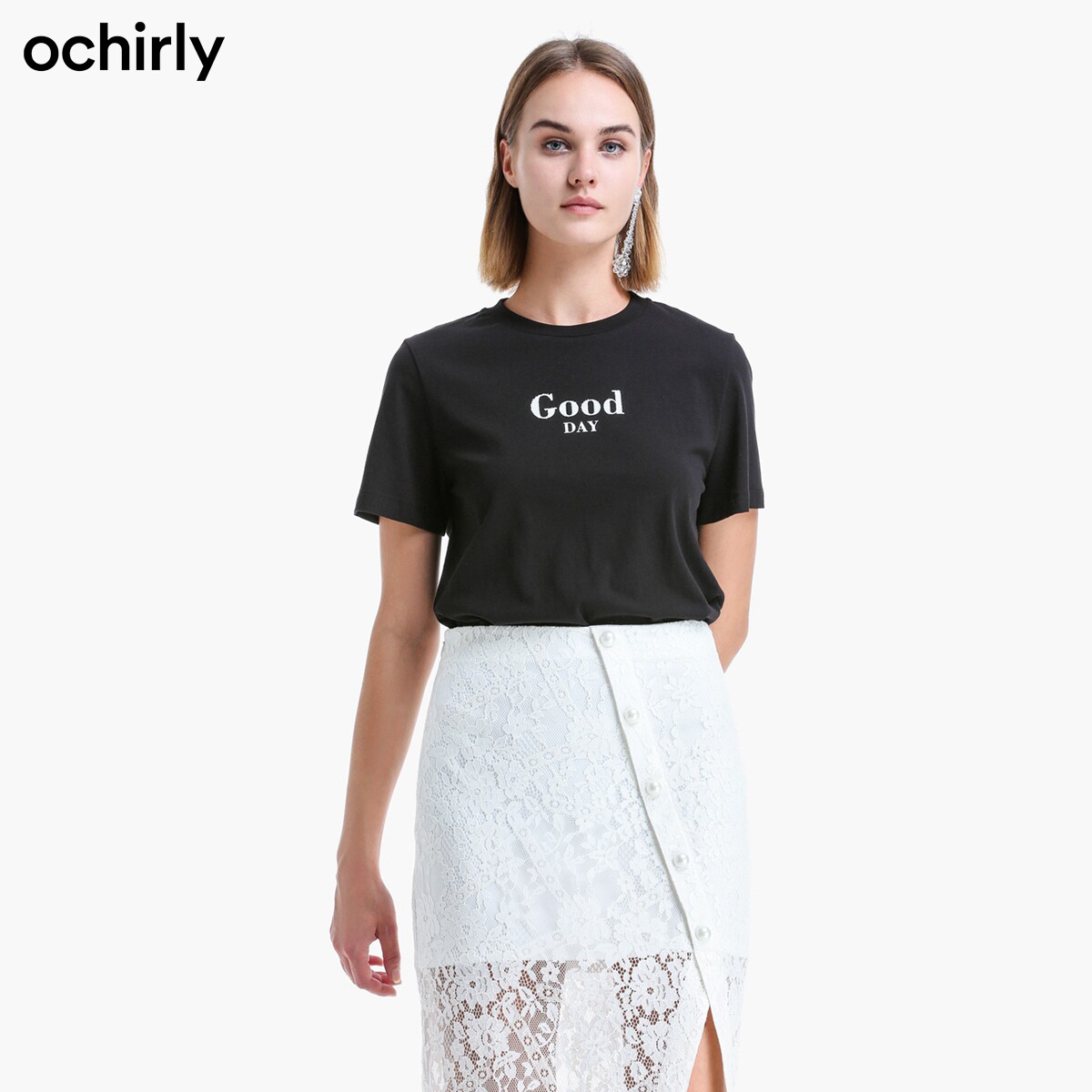 ochirly 欧时力 1gy2020010 女士时尚字母印花棉质短袖t恤