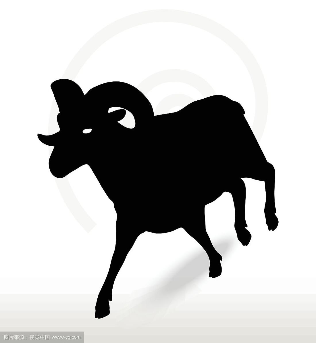 大角羊剪影在跑步姿势