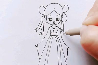儿童简笔画古风小女孩