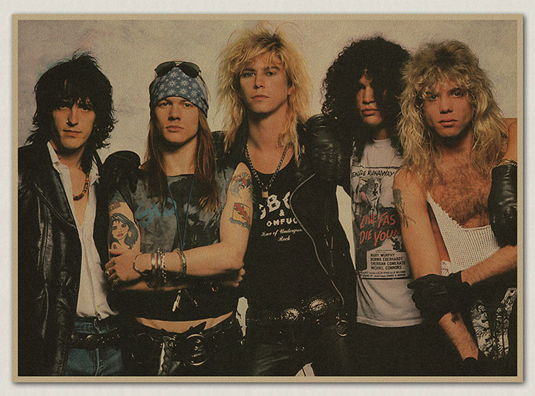 枪花乐队 枪炮与玫瑰乐队gnr 摇滚怀旧复古牛皮纸海报 装饰挂画