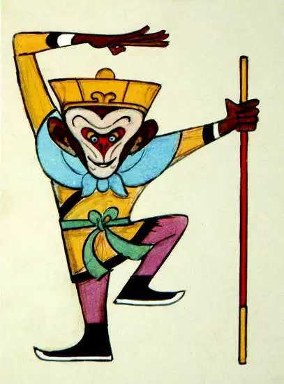 第三稿的孙悟空线条简洁,色彩明亮,很适合动画,但有些老气,不够可爱.