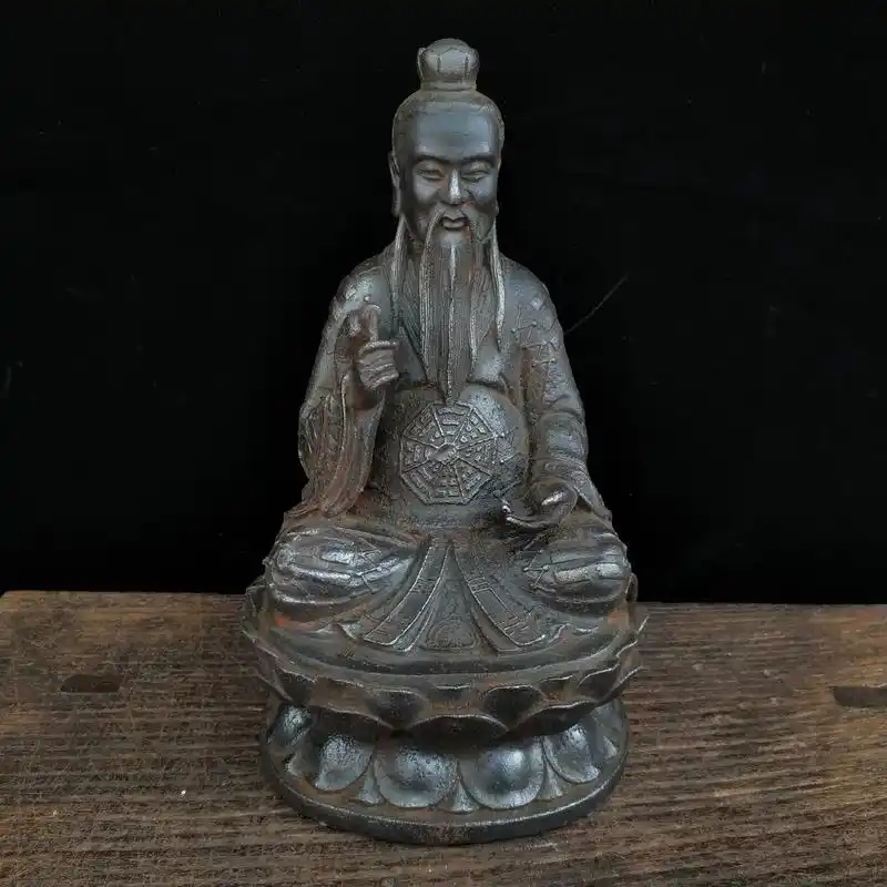铸铁太上老君神像,做工精细古朴厚重,采用古法工艺手工制作而成 - 抖