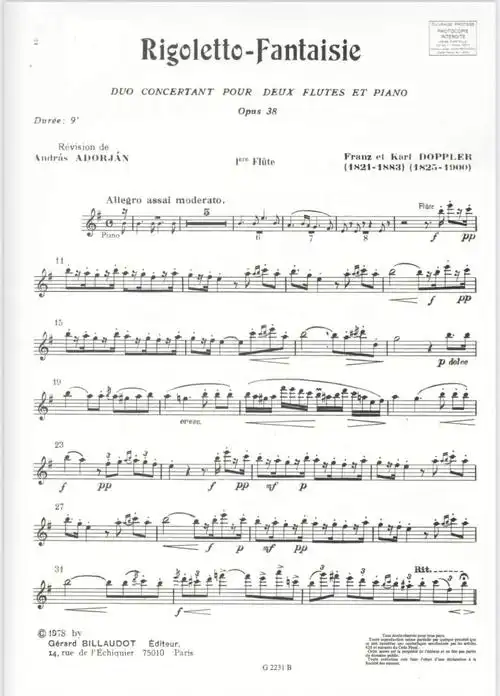 多普勒弄臣长笛二重奏总分谱