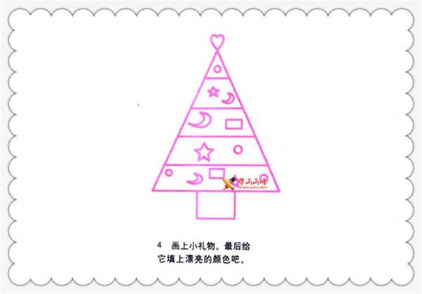 儿童画 简笔画 风景简笔画 植物圣诞树的画法步骤1先画一个三角形