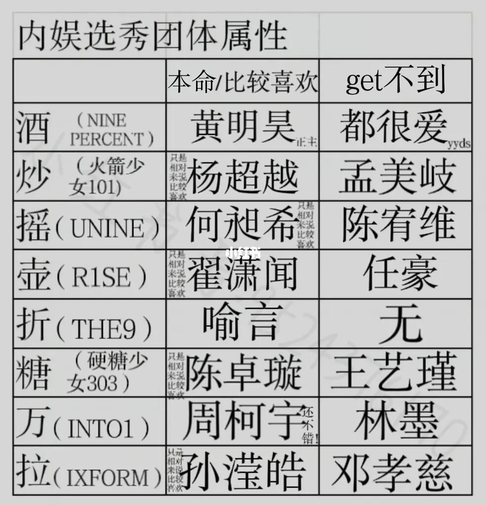 内娱选秀团体属性