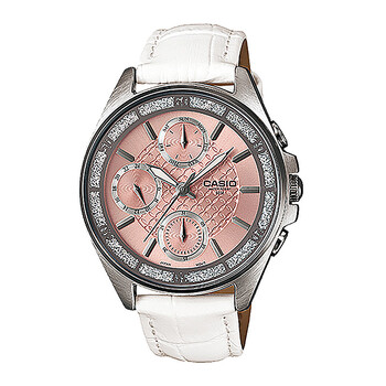 【卡西欧女士手表】卡西欧(casio)手表时尚商务三眼防水白表带粉盘女
