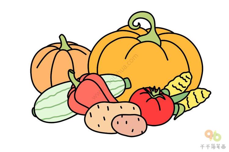 蔬菜水果在一起的花样摆盘的简笔画