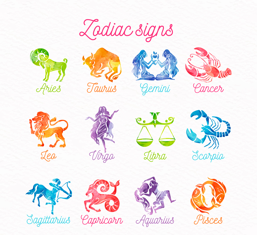彩绘12星座标志设计矢量图