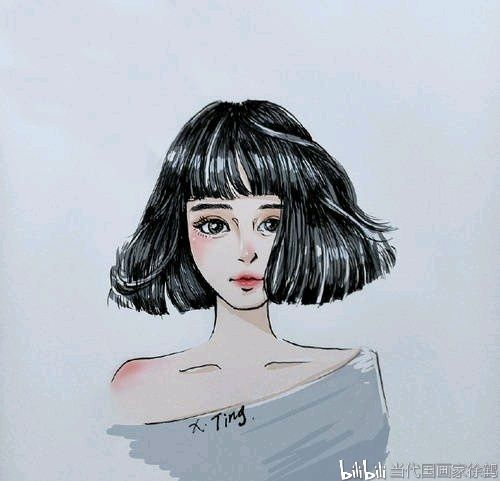 当代国画家徐鹤推荐短发女孩插画头像集锦